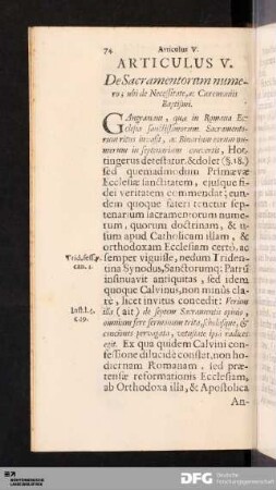 Articulus V. De Sacramentorum numero; ubi de Necessitate, ac Cæremoniis Baptismi.