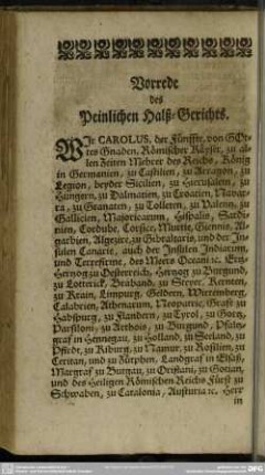 Vorrede des Peinlichen Hals=Gerichts