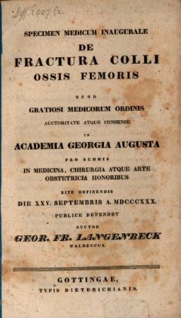 Specimen med. inaug. de fractura colli ossis femoris
