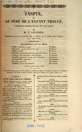 Jaspin, ou le père de l'enfant trouvé : comédie-vaudeville en un acte