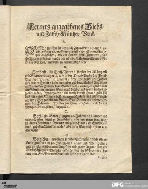 Ferners angegebenes Diebs- und Falsch-Müntzer Volck.