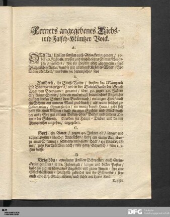 Ferners angegebenes Diebs- und Falsch-Müntzer Volck.
