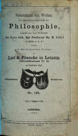 Lager-Verzeichnis. 165. 1884
