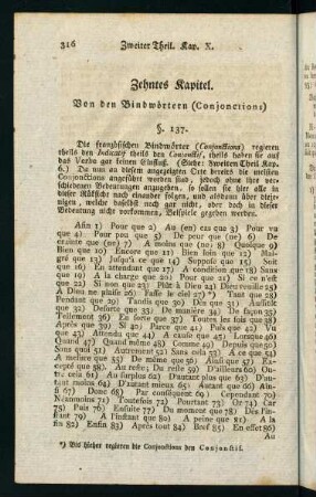 316-319, Zehntes Kapitel. Von den Bindwörtern (Conjonctions)
