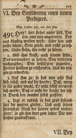 VI. Bey Einführung eines neuen Predigers