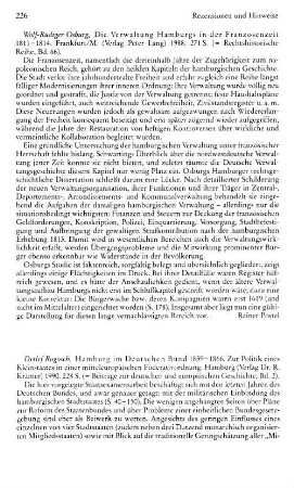 Osburg, Wolf-Rüdiger :: Die Verwaltung Hamburgs in der Franzosenzeit 1811 - 1814, (Rechtshistorische Reihe, 66) : Frankfurt a.M., Lang, 1988