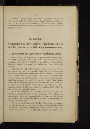 II. Capitel. Chemische und physikalische Eigenschaften des Stahles und deren ursächlicher Zusammenhang.