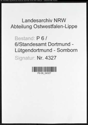 Sterberegister Standesamt Dortmund-Lütgendortmund-Somborn