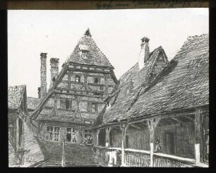 Alemannisches Fachwerk, Hof am Münsterplatz, Radierung W. Weisser