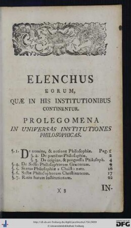 Elenchus Eorum, Quae In His Institutionibus Continentur.