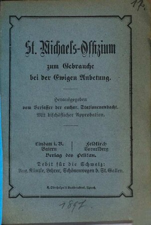 St. Michaels-Offizium zum Gebrauche bei der Ewigen Anbetung