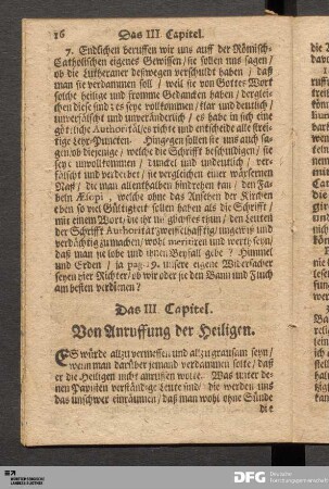 Das III. Capitel. Von Anruffung der Heiligen.