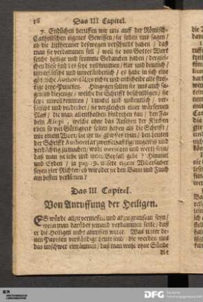 Das III. Capitel. Von Anruffung der Heiligen.