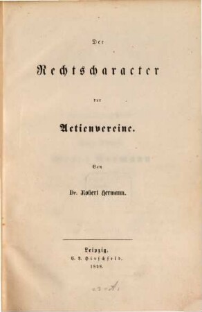 Der Rechtscharakter der Actienvereine