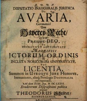 Diss. inaug. iur. de avaria, germ. von Haverey-Recht