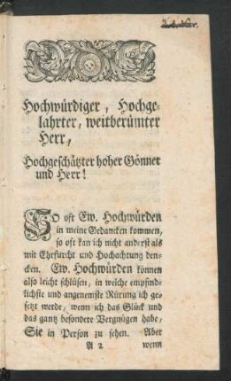 Hochwürdiger, Hochgelahrter, weitberämter Herr, ...