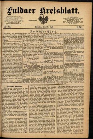 Ausgabe vom Dienstag, den 21. Juli 1885.