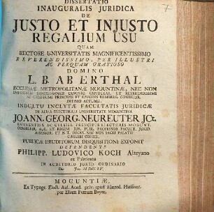 Dissertatio Inauguralis Juridica De Justo Et Injusto Regalium Usu
