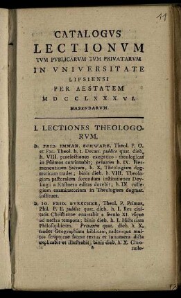 1786: Catalogus Lectionum Et Publicarum Et Privatorum In Universitate Lipsiensi ... Habendarum