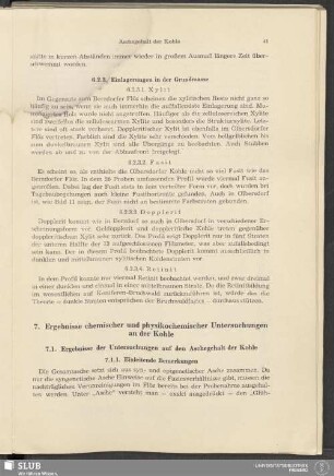 7. Ergebnisse chemischer und physikalischer Untersuchungen an der Kohle
