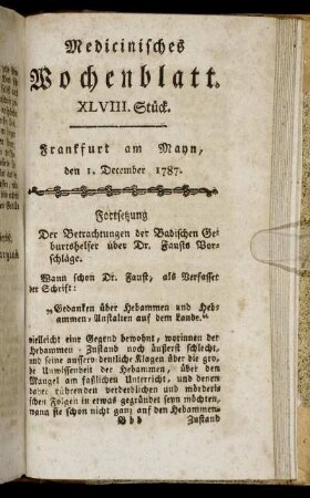XLVIII. Stück. Frankfurt am Mayn, den 1. December 1787. - LII. Stück. Frankfurt am Mayn, den 29. December 1787.