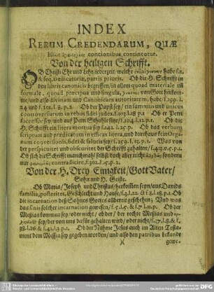 Index Rerum Credendarum, Quae hisce Agiologias concionibus continentur