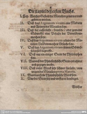 Die Capitel deß ersten Buchs.