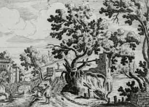 Landschaft mit zwei Männern und Ruinen