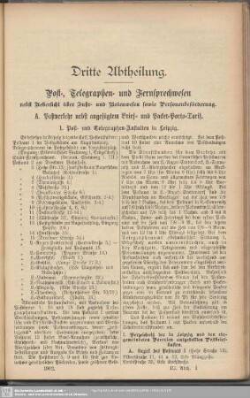A. Postverkehr nebst angefügtem Brief- und Packet-Porto-Tarif