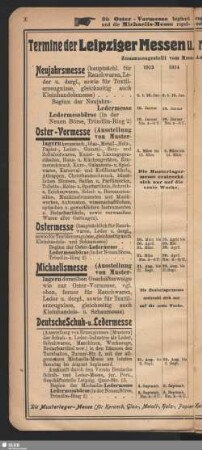 Termine der Leipziger Messen und regelmässigen Ausstellungen in Leipzig