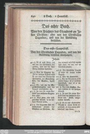 Das erste Hauptstük. Von den Christlichen Tugenden, und von der Ausübung derselben überhaupts.