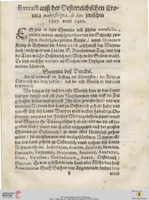 Extract auß der Oesterreichischen Cronica manuscripta de dato zwischen 1395 unnd 1400