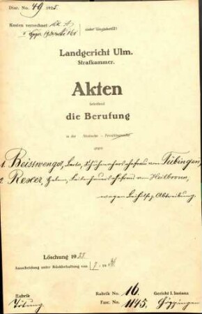 Beisswenger, Berta, Hausfrau, wohnh. in Göppingen; - Lohrmann, Emma, Haustochter, wohnh. in Göppingen; - Rexer, Helene, Hausfrau, wohnh. in Göppingen
