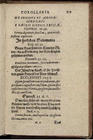 Corollaria De Senibus Et Adolescentibus E Sacris Literis Petita