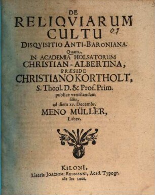 De reliqviarvm cultu disqvisitio anti-Baroniana