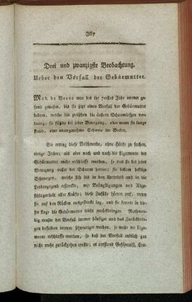 Drei und zwanzigste Beobachtung. Ueber den Vorfall der Gebärmutter.