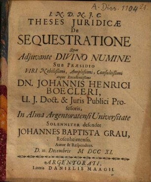 Theses Juridicae De Sequestratione