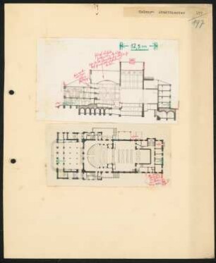 Stadttheater, Kolmar: Grundriss und Längsschnitt
