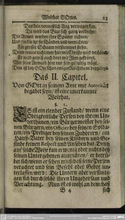Das II. Capitel. Von Gott in seinem Amt mit Autorität begabet seyn, ist eine unerkannte Wolthat