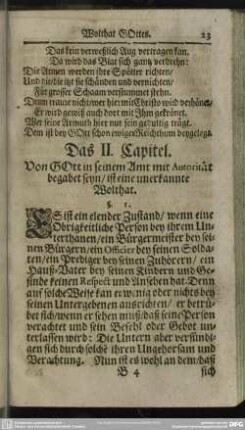 Das II. Capitel. Von Gott in seinem Amt mit Autorität begabet seyn, ist eine unerkannte Wolthat