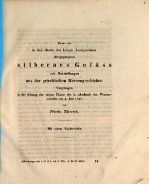 Ueber ein in den Besitz des königl. Antiquariums übergegangenes silbernes Gefäss mit Darstellungen aus der griechischen Heroengeschichte : Mit 1 Kupferstich