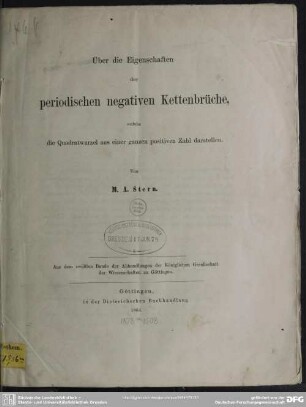 Ueber die Eigenschaften der periodischen negativen Kettenbrüche, welche die Quadratwurzel aus einer ganzen positiven Zahl darstellen