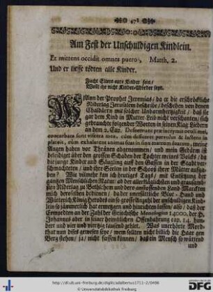 41. Am Fest der unschuldigen Kindlein - 42. Am Fest der Kirchweyh.
