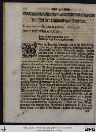 41. Am Fest der unschuldigen Kindlein - 42. Am Fest der Kirchweyh.