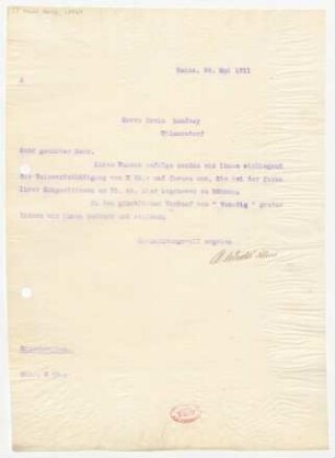 Brief an Erwin Lendvai : 26.05.1911