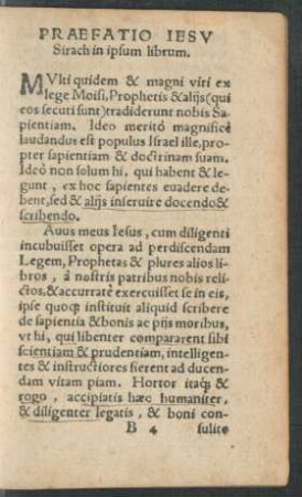 Praefatio Iesu Sirach in ipsum librum.