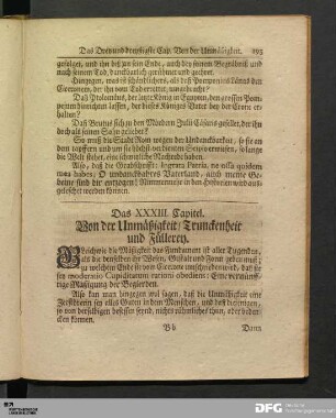 Das XXXIII. Capitel. Von der Unmäßigkeit, Trunckenheit und Füllerey.