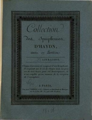 Partition Des Symphonies D'HAYDN Ouvrage Proposé Souscription, 22. [H 1,71]. - 34 S.