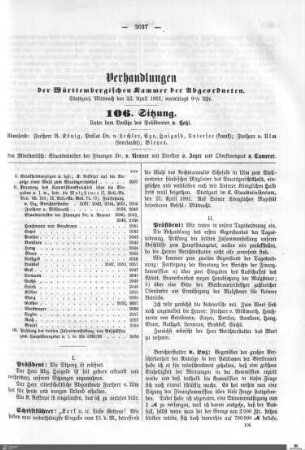106. Sitzung, Stuttgart, 22.4.1891