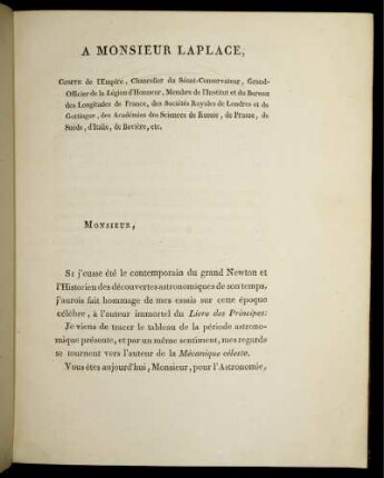 A Monsieur Laplace.
